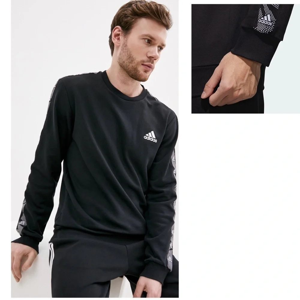Adidas Essential Logo Tape Sleeves Sweatshirt in Black